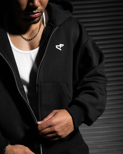 Daily Logo Zip Hoodie - Obsidian Black