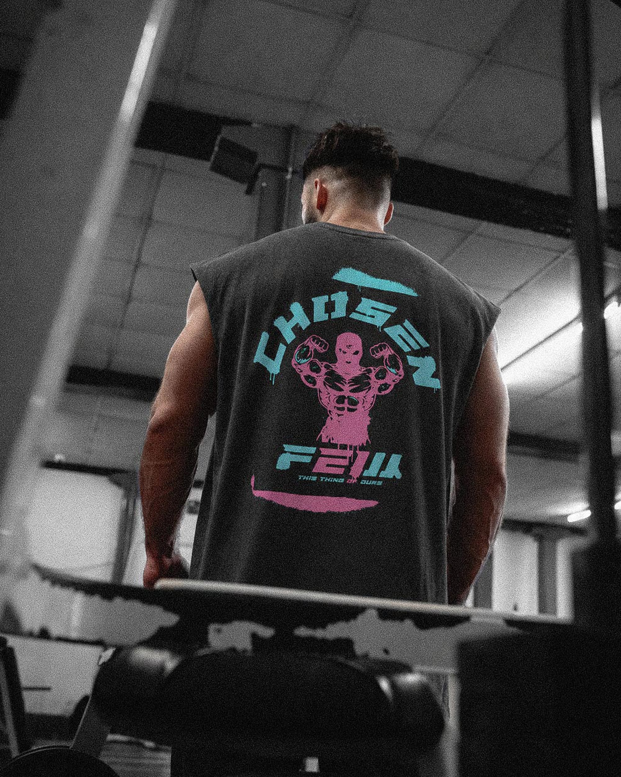 G Gym Stencil Edition - Vintage Sleeveless Tee - Black & Bubblegum-thumbmail-3