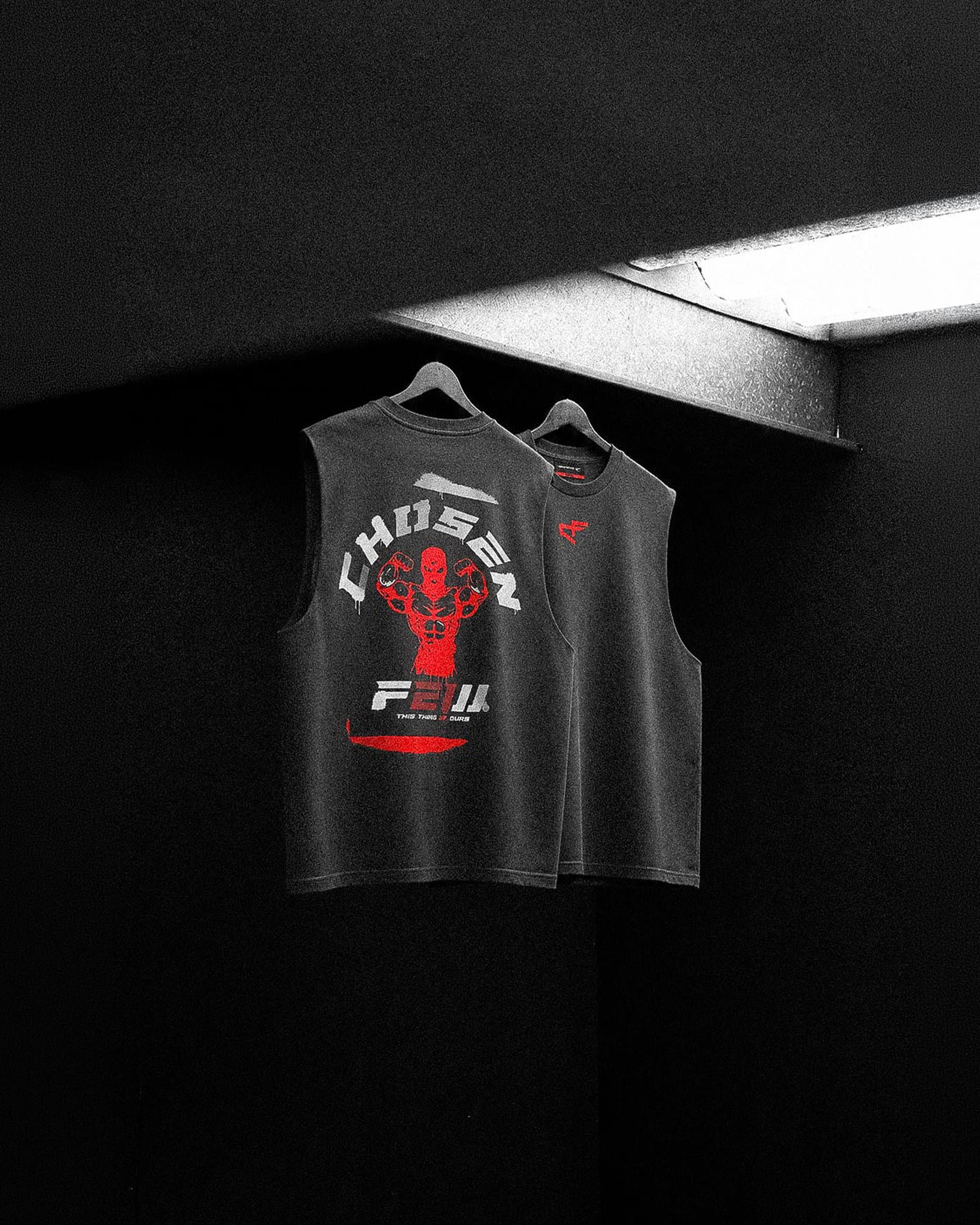 G Gym Stencil Edition - Vintage Sleeveless Tee - Black & Crimson Red-thumbmail-4