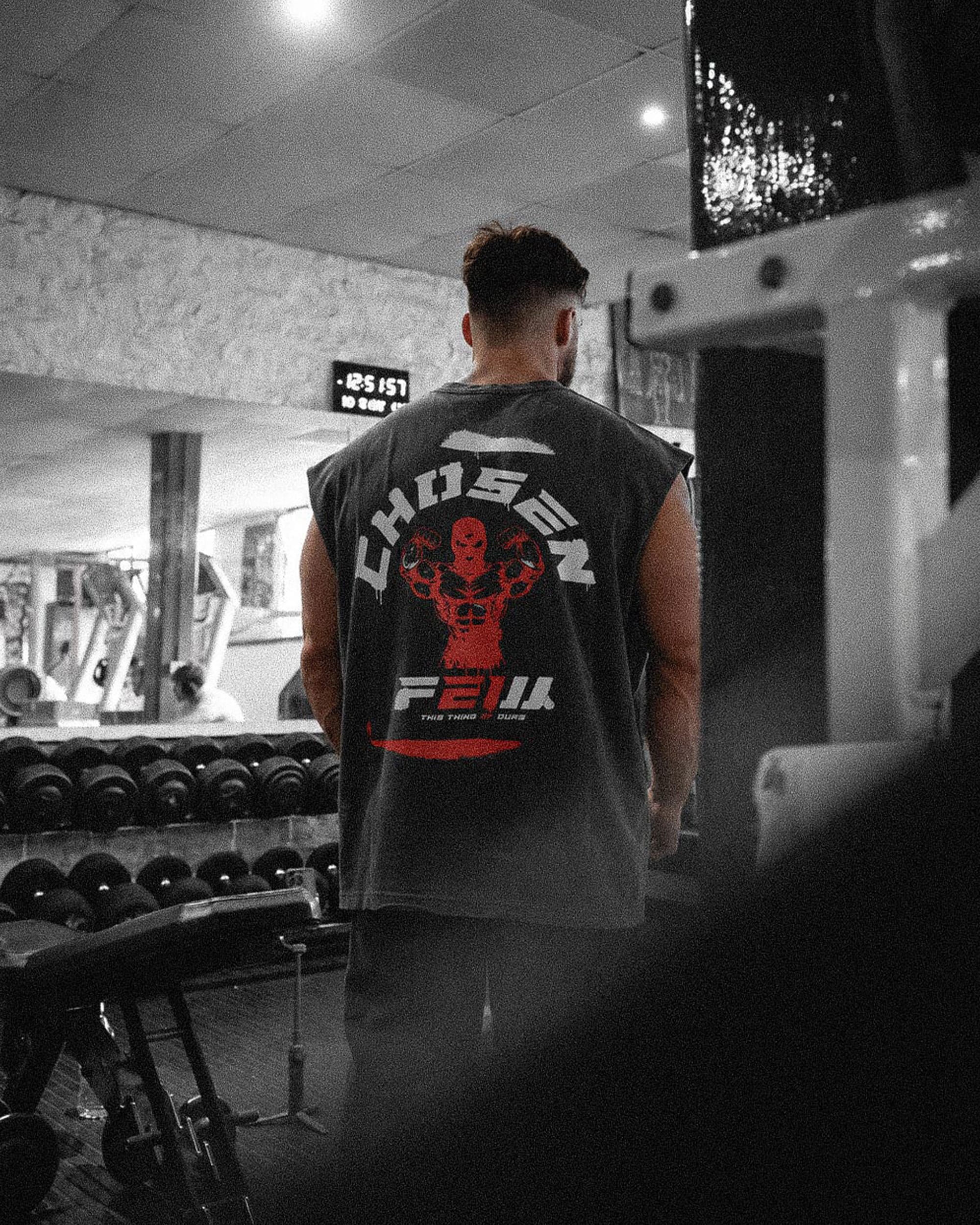 G Gym Stencil Edition - Vintage Sleeveless Tee - Black & Crimson Red-thumbmail-3
