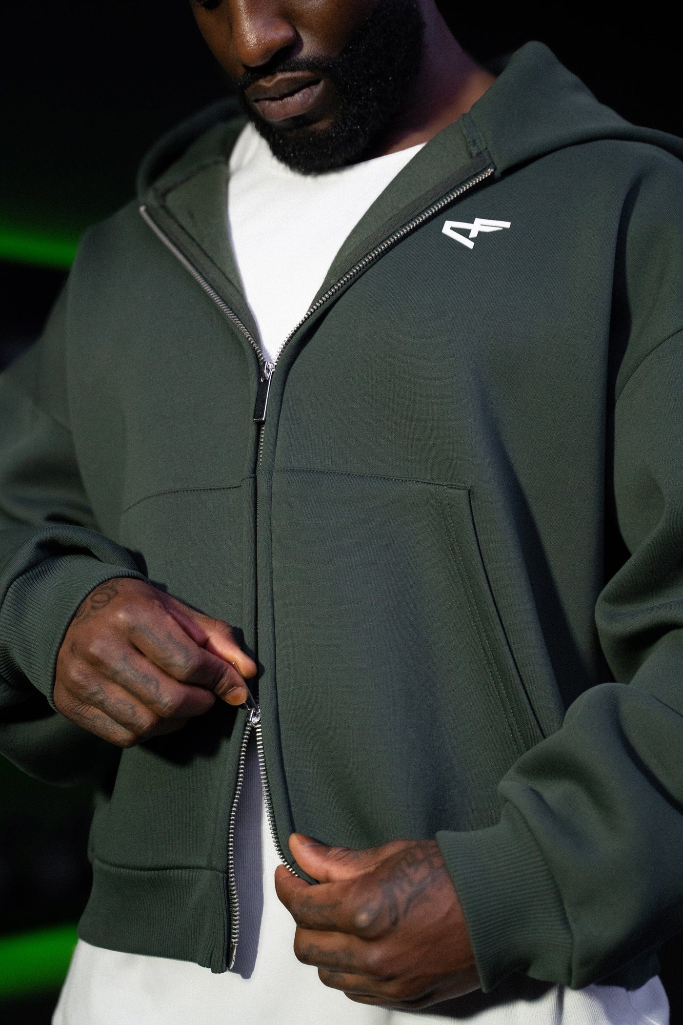 Daily Logo Zip Hoodie - Verde