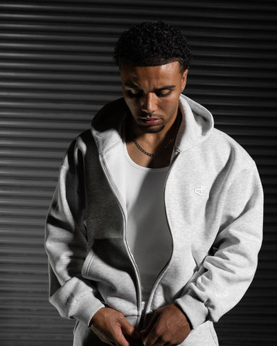 Daily Logo Zip Hoodie - Salt & Pepper