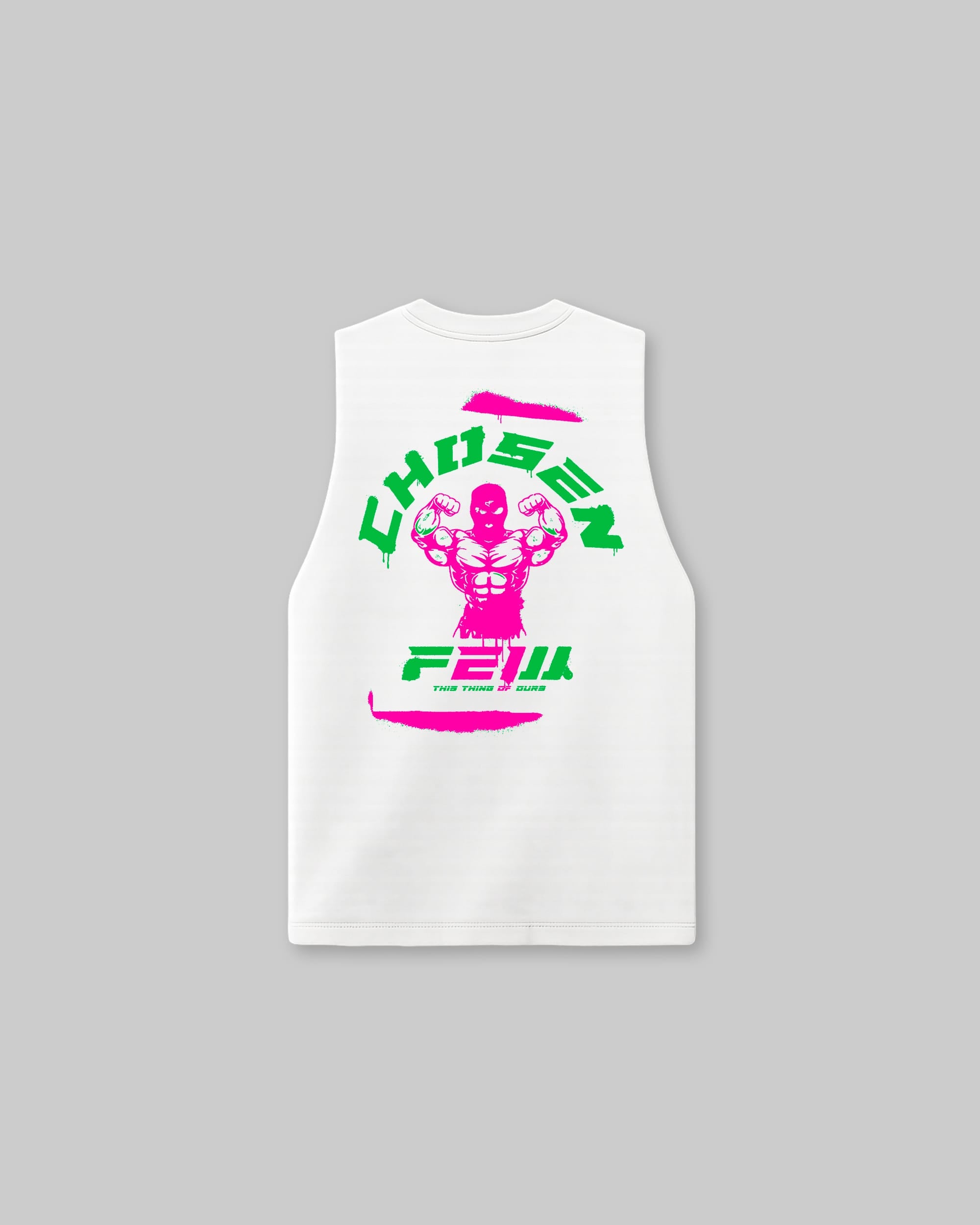 G Gym Stencil Edition - Vintage Sleeveless Tee - White/Pink/Green-thumbmail-1