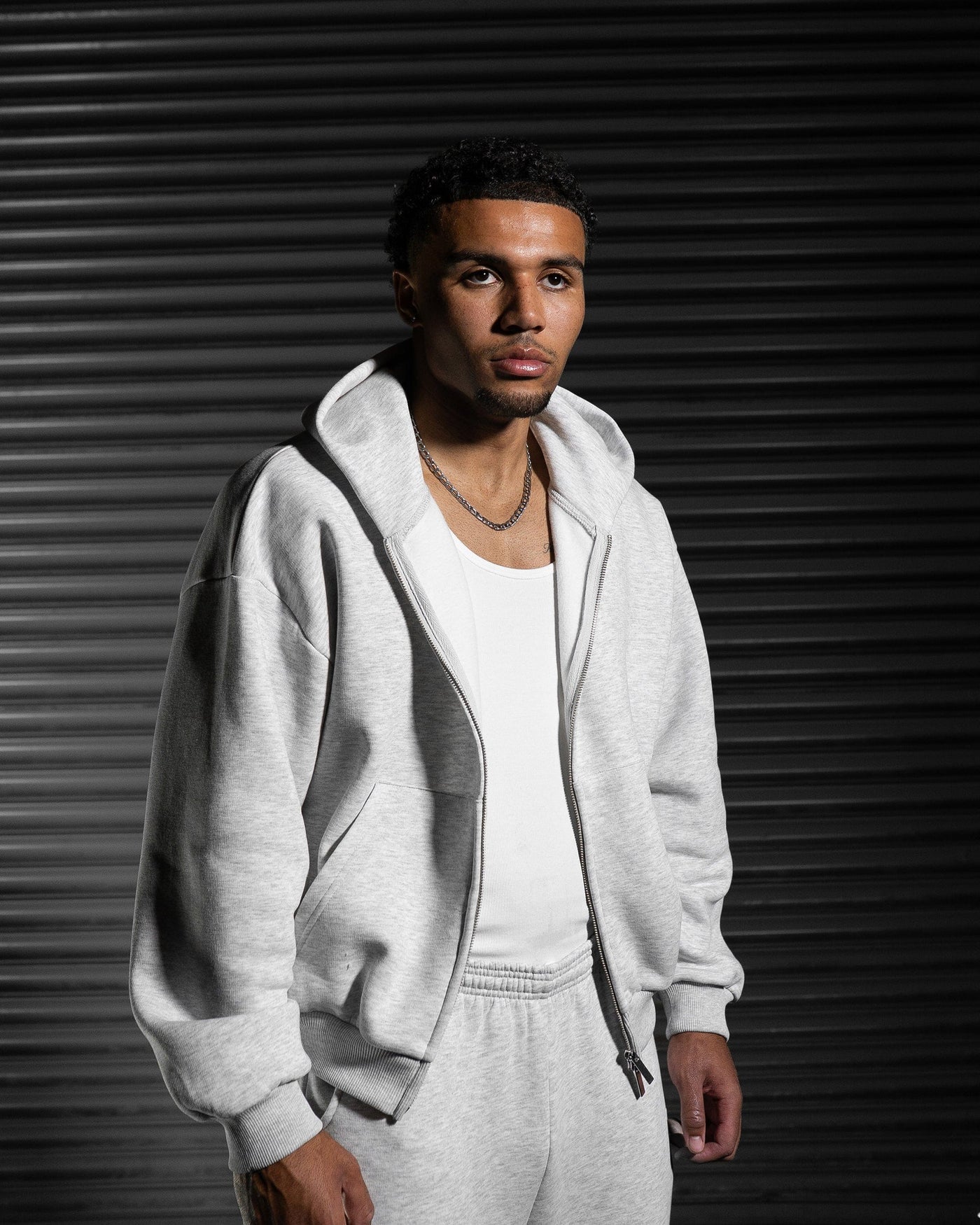 Daily Blank Zip Hoodie - Salt & Pepper