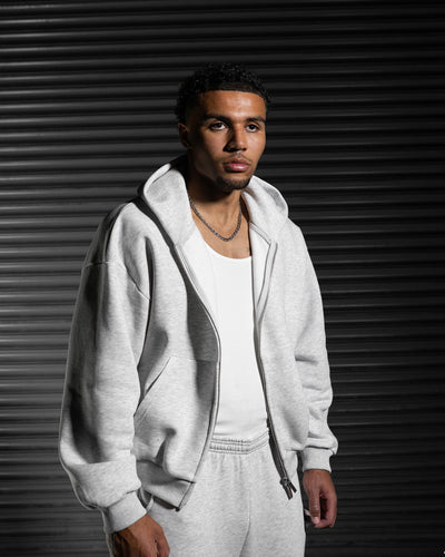 Daily Blank Zip Hoodie - Salt & Pepper