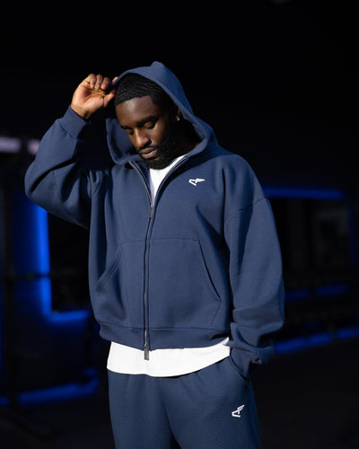 Daily Logo Zip Hoodie - Navy Blue