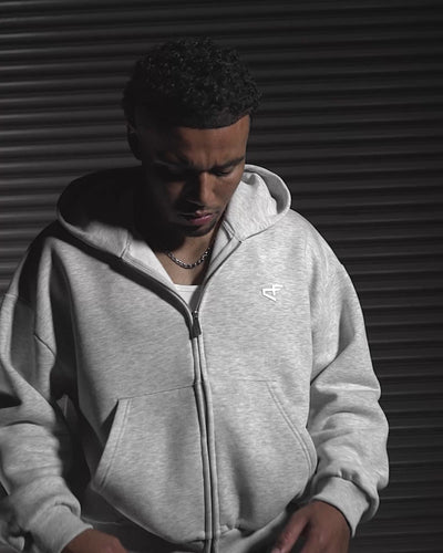 Daily Logo Zip Hoodie - Salt & Pepper